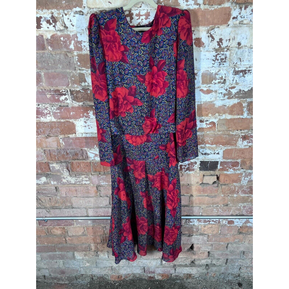 Vintage REO Originals Secretary Dress Rose Print Size 10 Geek Retro